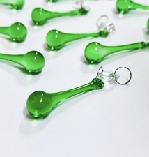 x6 Green Orb Chandelier Glass Droplets, Vintage, Light Parts, Wedding Decor