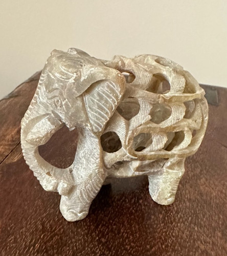 Soapstone elephant with - elephant, baby