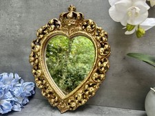 Gold Heart Mirror Ornate Scrolling Leaf Frame Crown Vintage French Style 30cm