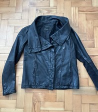 Vintage Black All Saints Funnel Neck Leather Jacket  - Women’s UK Size 10