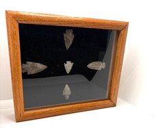 Antique Original Native American Indian Arrowheads; GlassCase; Qty 5- "11W x 9T"