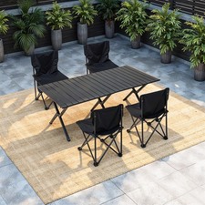5PCS Folding Set Outdoor Camping Table & 4 Chairs Portable Roll Up Picnic Table