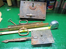 ANTIQUE   WROUGHT   IRON  LATCH BOLT  COMPONENTS w/ KEY  ORIGINAL  WW I ITALY