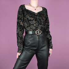 VINTAGE 80s 90s Floral Black Floral Beaded Leotard Body Bodysuit Top Small 10