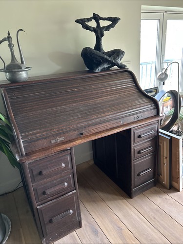 Oak roll top desk antique - ,