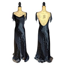  Gothic 90s Y2K Black Stain Bias Cut Maxi Dress UK 10/12 (US 8)