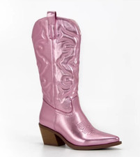 Cowboy-Boots Mid Calf Ladies Heel Shoes Zip Western Rider Faux Leather Size New