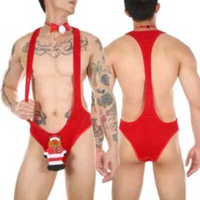 Men Christmas Santa Claus Costume Mankini Thongs Leotard Naughty Bodysuit🔺