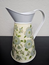 Vintage Metal Pitcher Jug Floral Shabby Chic Vase Farmhouse Cottage Barge Retro