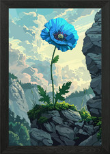 Blue Poppy on Rocky Cliff