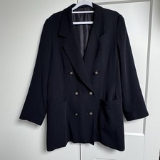 Country Casuals Women’s Double Breasted Blazer Black With Wool Size 14