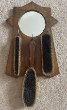 VINTAGE! Wooden Wall Mirror and Brush Set