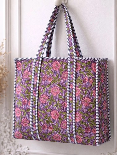 Block printed quilted cotton - block,