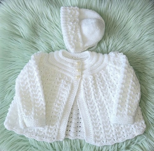 Hand knitted baby set white - knitted,