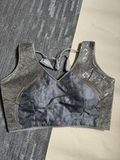 Grey Ready Wear Stitched Saree Blouse Choli Top Bollywood Lehnga Size upto 38"