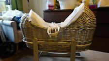 Grey Pod Moses Basket With White Waffle Dressing On Deluxe Grey Rocking Stand
