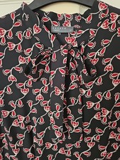 Matalan Papaya Black/Red/Cream With Pussy Bow, Fit & Flare Dress Size 12 Used