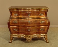 Antique Walnut & Giltwood Bombe Commode c.1900