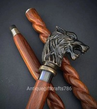 Wolf Head Wooden Walking Stick