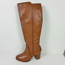 Dune London Tan Brown Leather Knee Boots High Block Heel Size 38 UK 5 VGC