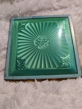 Gorgeous Vintage Shimmering Green Guilloche And Brass  Compact VGC.