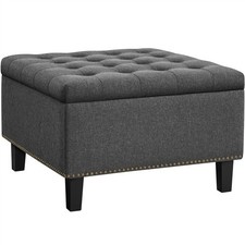 Ottoman with Storage, Classic Linen-like Entryway Bench Footstool Dark Grey
