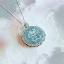 Certified Green Jade & Sterling Silver Chinese Dragon Crystal Pendant Necklace