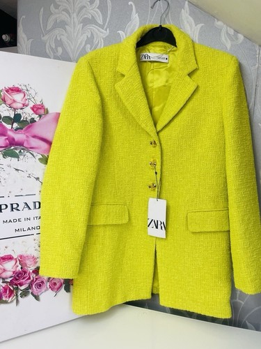 Zara yellow tweed button - zara, lined