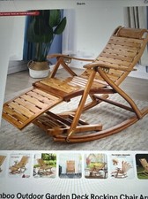 Bamboo Rocking Chair Relaxing Sun Lounger Adjustable Indoor Outdoor Recliner
