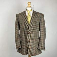 John G Hardy Tweed Blazer Jacket Men's 45R Brown Houndstooth Made in Britain