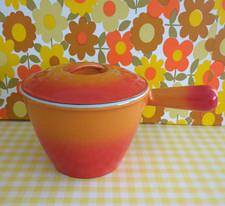 Vintage Le Creuset Fondue Pot Saucepan Volcanic Flame Orange French 60s  70s