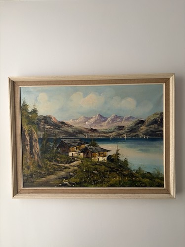 Vintage framed large - oil, on
