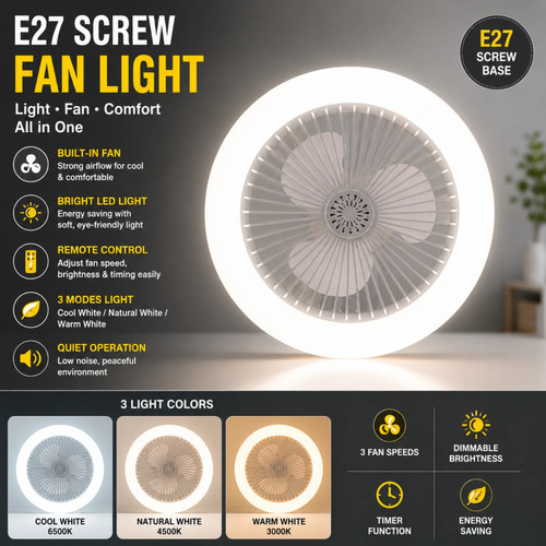 3in1 ceiling fan - light, e27