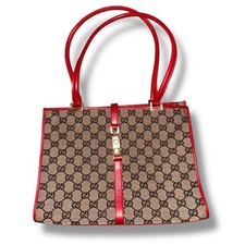 Gucci GG Canvas & Red Leather Jackie O Tote – Vintage, Excellent Condition