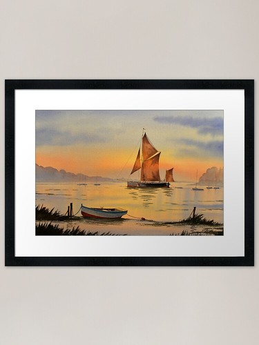 Thames barge sunset framed - thames,