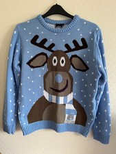 Manchester City Christmas Jumper Size Large Sky Blue Mens Xmas Reindeer Man City