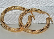 9ct Yellow Gold 25mm Glittery Hoop Creole Earrings - UK Hallmarked