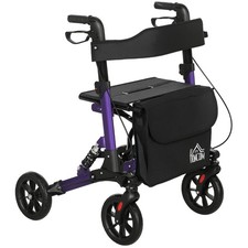 HOMCOM Folding Rollator Walker with Seat, Backrest, Bag, 4 Wheels, Purple