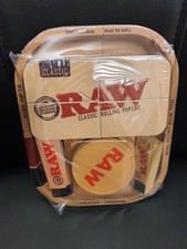 RAW ROLLING SMOKING TRAY GIFT SET ROACH TIP LIGHTER GRINDER STASH TIN