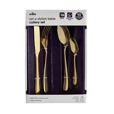 16pcs Matt Gold Effect Cutlery