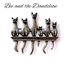 Cat and Kittens on a Fence Antique Silver Tone Brooch~ Vintage Art Deco Style.