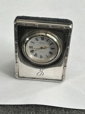 Sterling Silver Carrs Sheffield Engraved Initial Miniature Clock 2.5"  Working