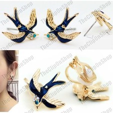 CLIP ON crystal BIRD EARRINGS