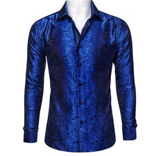 New Mens  Shirts Blue Red Grey Floral Dress Shirt Long Sleeve Button Down