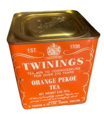 Twinings Orange Pekoe Tea 227g Vintage Collectable EMPTY TEA TIN orange ceylon