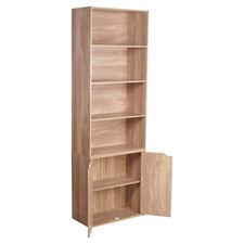 6 Tier Bookcase With 2 Door Cupboard Cabinet Storage Shelving Display Wood Shelf