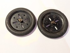 2 X Meccano Part 142b Black Dunlop Tyres On 3" Black Pulleys Part 19b Stamped
