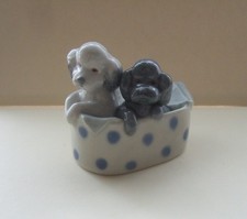 VINTAGE CERAMIC NAO BY LLADRO 2 POODLE PUPPIES IN A POLKA DOT BASKET