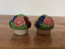 OLD Salt & Pepper Pots - Flowers - PLEASE NOTE stoppers missing on both!