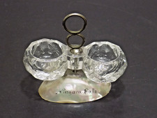 Clear Glass Double Salt Cellar w/ Sea Shell Base Niagara Falls Souvenir